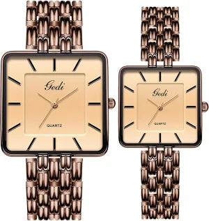Steel Waterproof Fashion Wristwatch catechism Present for His and Hers FANMIS Vintage Couple Watches Men and Women Matching Watch Square Gold Silver Plated Bracelet Quartz Watch Dress Stainless 