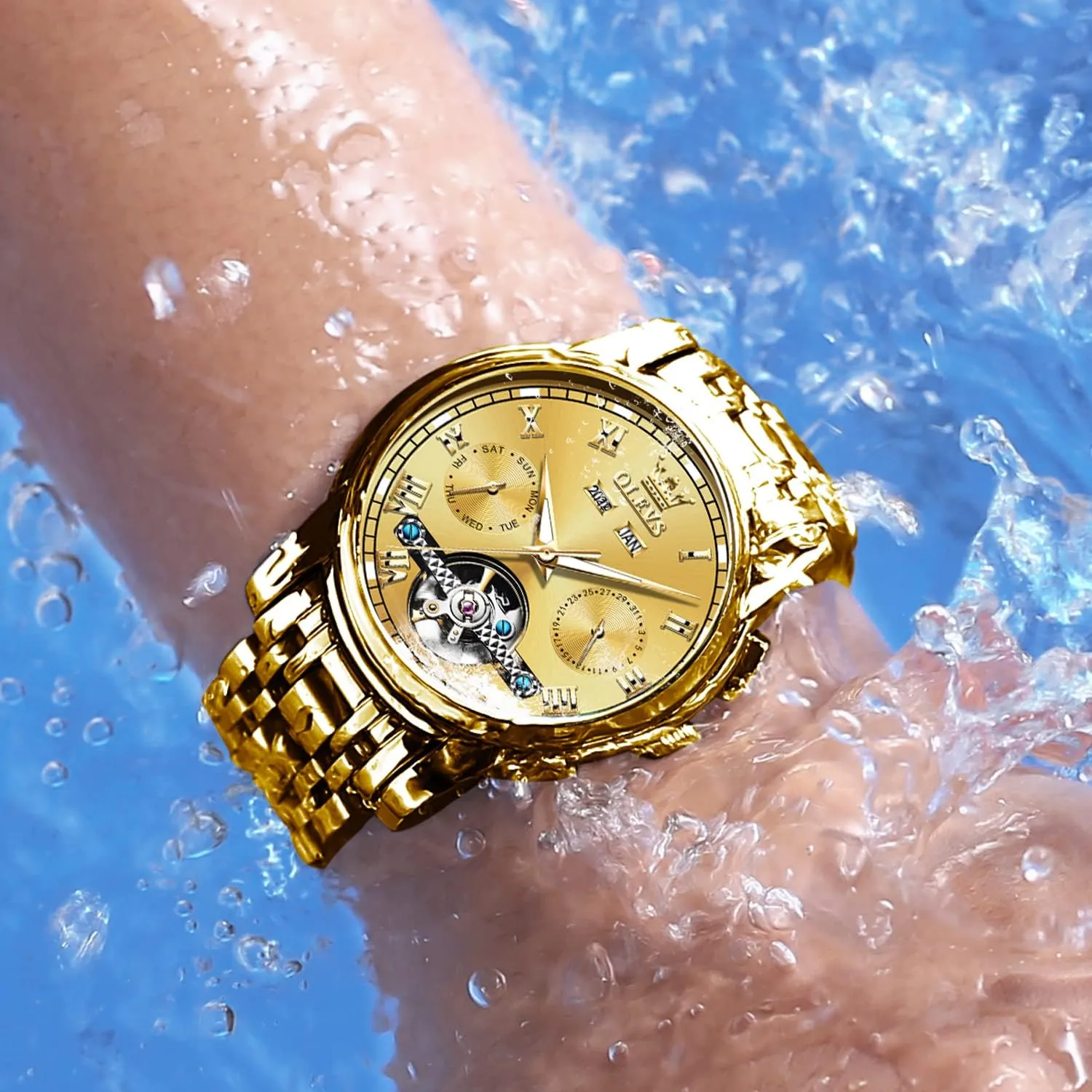 Steel Waterproof Luminous Luxury convict religion scatter Dress Wrist Watches OLEVS Self Winding Watches for Men Automatic Mechanical Tourbillon Stainless 