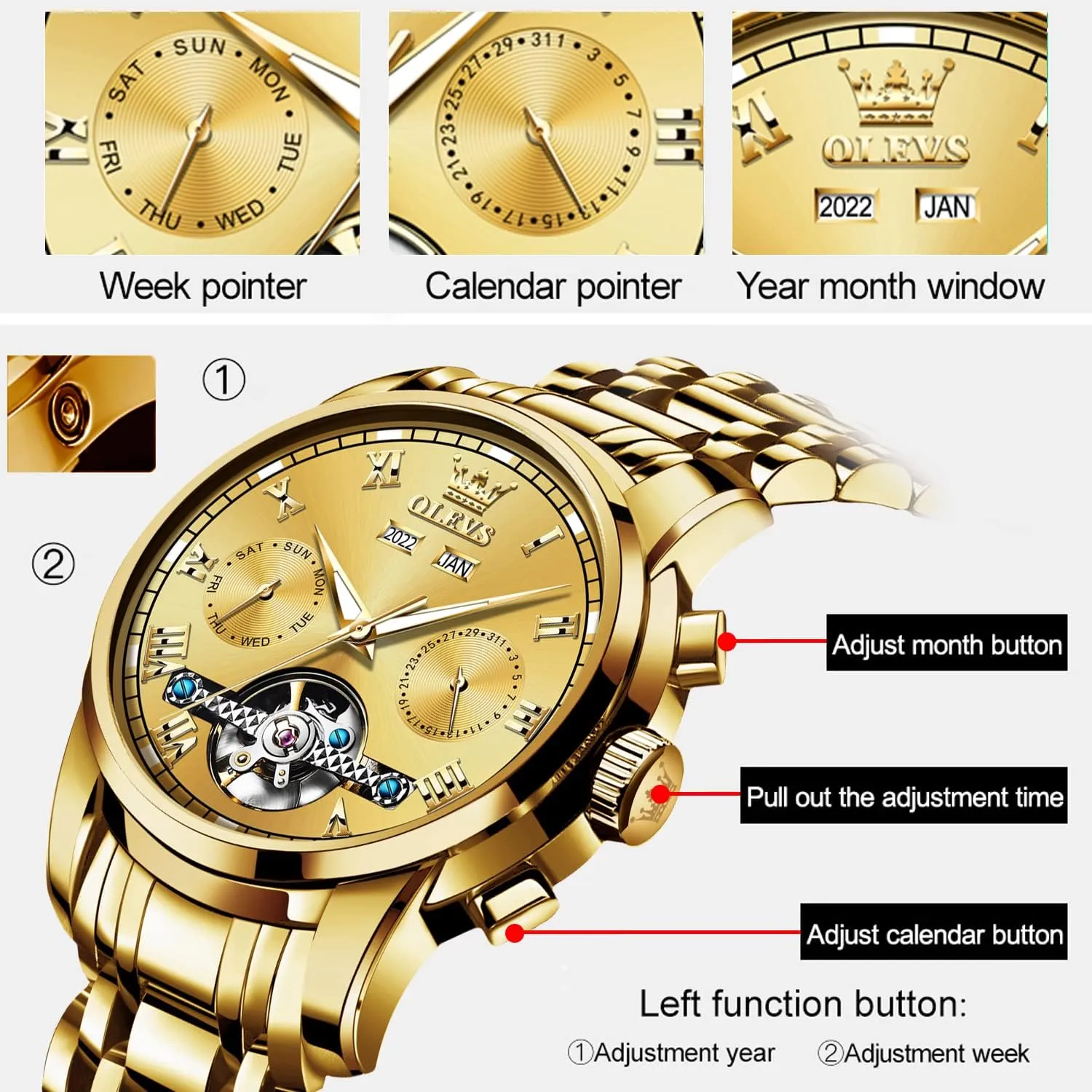 Steel Waterproof Luminous Luxury convict religion scatter Dress Wrist Watches OLEVS Self Winding Watches for Men Automatic Mechanical Tourbillon Stainless 