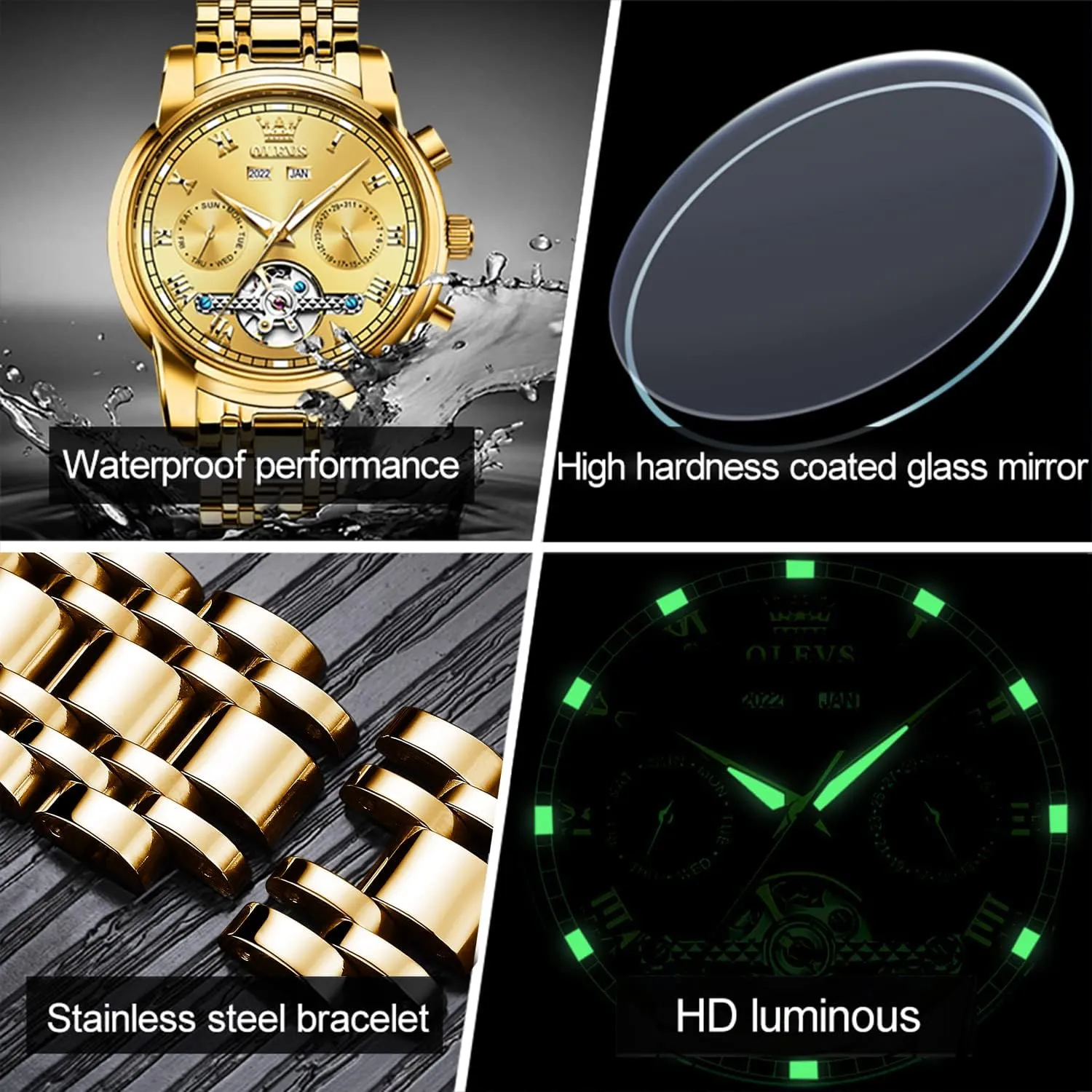 Steel Waterproof Luminous Luxury convict religion scatter Dress Wrist Watches OLEVS Self Winding Watches for Men Automatic Mechanical Tourbillon Stainless 