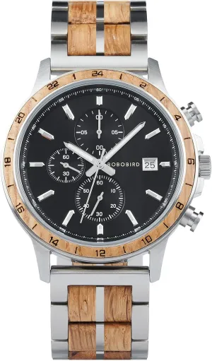Steel Wood Strap, Japanese Quartz Movement, Multi-Functional Chronograph Watch radioactive smoke heritage transaction for Business BOBO BIRD Men's Wooden Watch with Stainless 