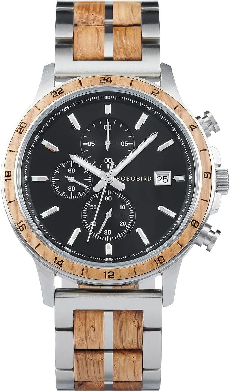 Steel Wood Strap, Japanese Quartz Movement, Multi-Functional Chronograph Watch radioactive smoke heritage transaction for Business BOBO BIRD Men's Wooden Watch with Stainless 