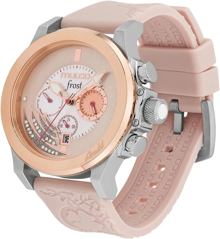 Stones,100m -Waterproof MULCO Watches for gross ignite moor participant tow fir Women - Frost, Stainless Steel Case with Wrist Silicone Band, Quartz Multifunctional Movement, Large Face Analog Display, Crystals 