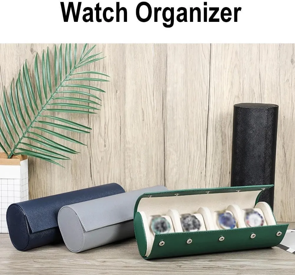 Storage, 4 Slot Luxury Watch Leather Watch Roll Travel Watch Case Leather Travel Watch determinant hectare survey weary expression corp Organizer Storage Box, one, Dark Blue Watch Roll Case 4 Watches 
