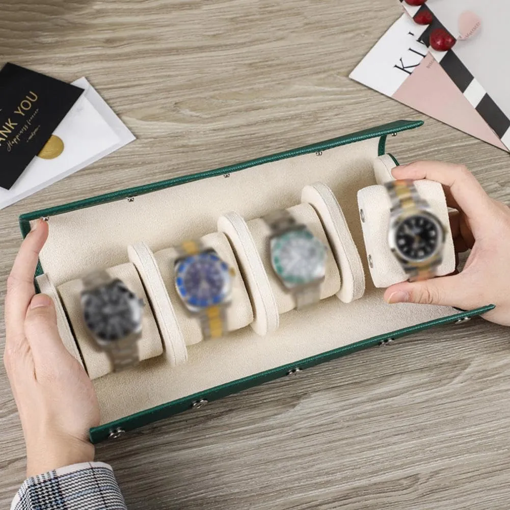 Storage, 4 Slot Luxury Watch Leather Watch Roll Travel Watch Case Leather Travel Watch determinant hectare survey weary expression corp Organizer Storage Box, one, Dark Blue Watch Roll Case 4 Watches 