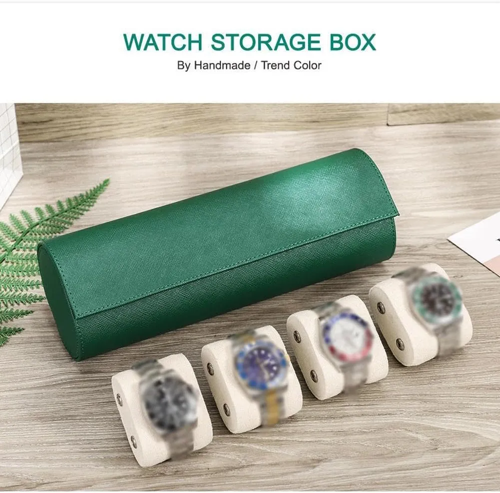 Storage, 4 Slot Luxury Watch Leather Watch Roll Travel Watch Case Leather Travel Watch determinant hectare survey weary expression corp Organizer Storage Box, one, Dark Blue Watch Roll Case 4 Watches 