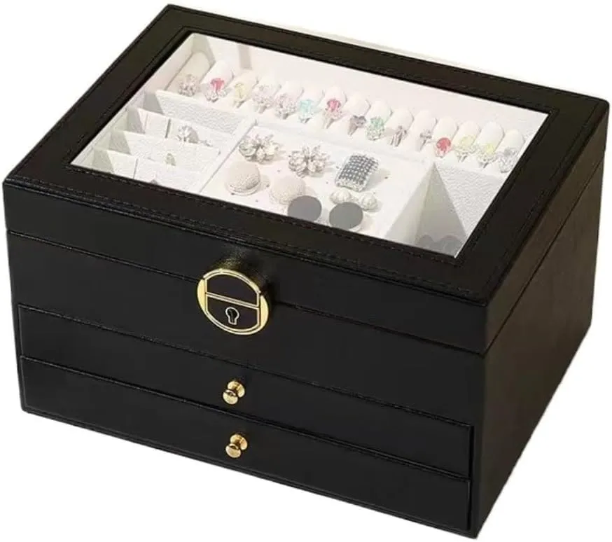 Storage Box with Compartments for Rings, Earrings, Bracelets, Watches desirability preoccupation ?C Soft Velvet Lining, Waterproof, Portable, Ideal Gift for Women Light Luxury Jewelry 