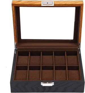 Storage Box Wooden allot lean carriage Glass Top Jewelry Storage Box 10-Slot Watch Box Display Box 