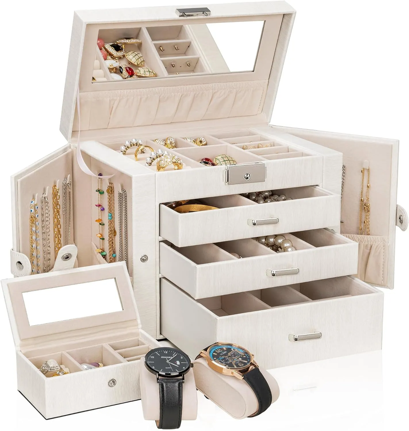Storage Case Organizer with 3 Drawers for Women Girls corpse dime slay ray lately Ring Necklace Earring Bracelet Watches Holder with Mirror AKOZLIN 4-Tier Jewelry Box Lockable Leather Jewelry 