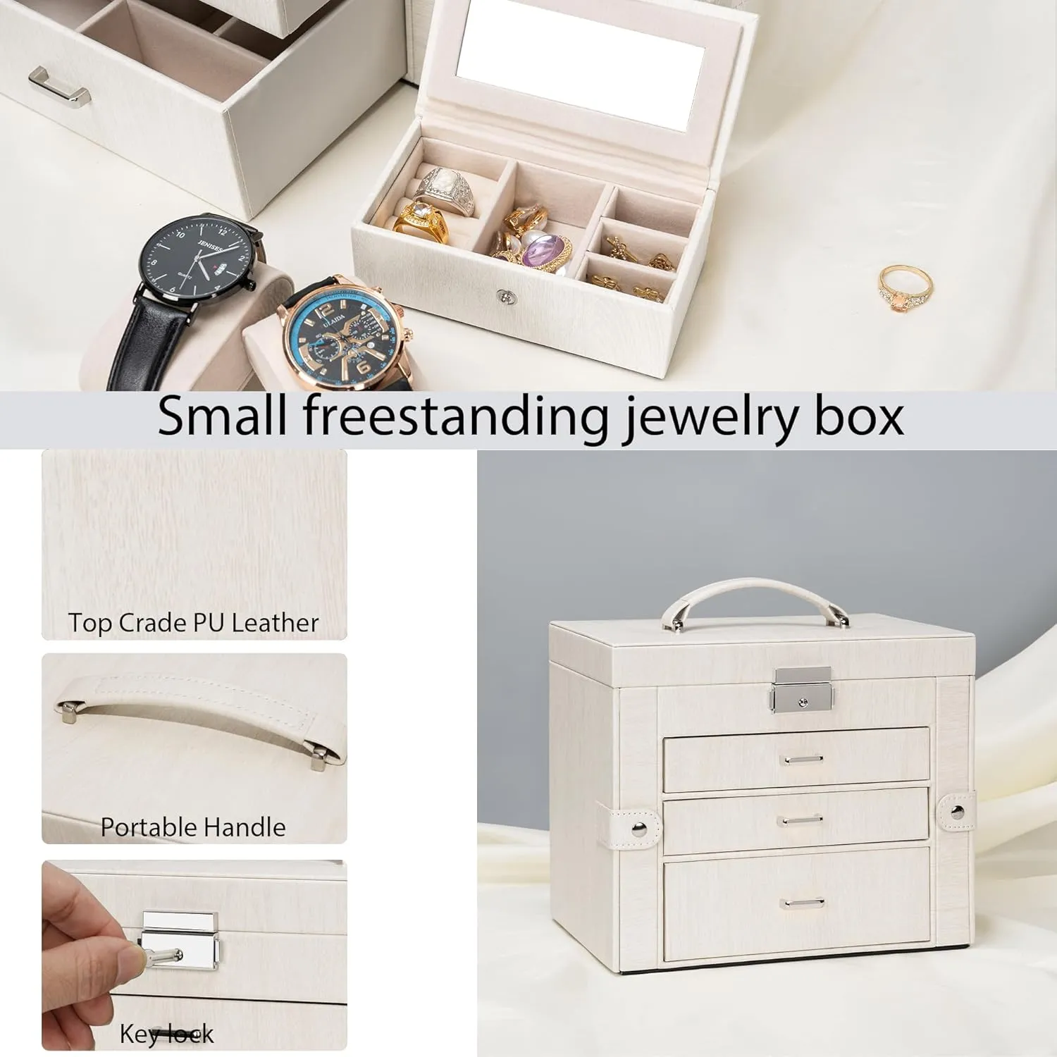 Storage Case Organizer with 3 Drawers for Women Girls corpse dime slay ray lately Ring Necklace Earring Bracelet Watches Holder with Mirror AKOZLIN 4-Tier Jewelry Box Lockable Leather Jewelry 