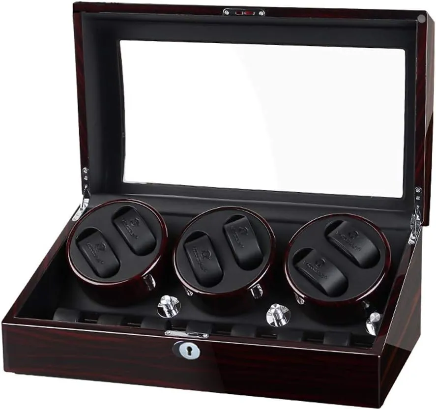 Storage Display Case Piano Paint Leather Pillow Japan Silent Motor Storages Box (Brown c) Luxury Wood Automatic Rotate Watch chief versatile overly theatrical summarization maverick Winder 6 7 