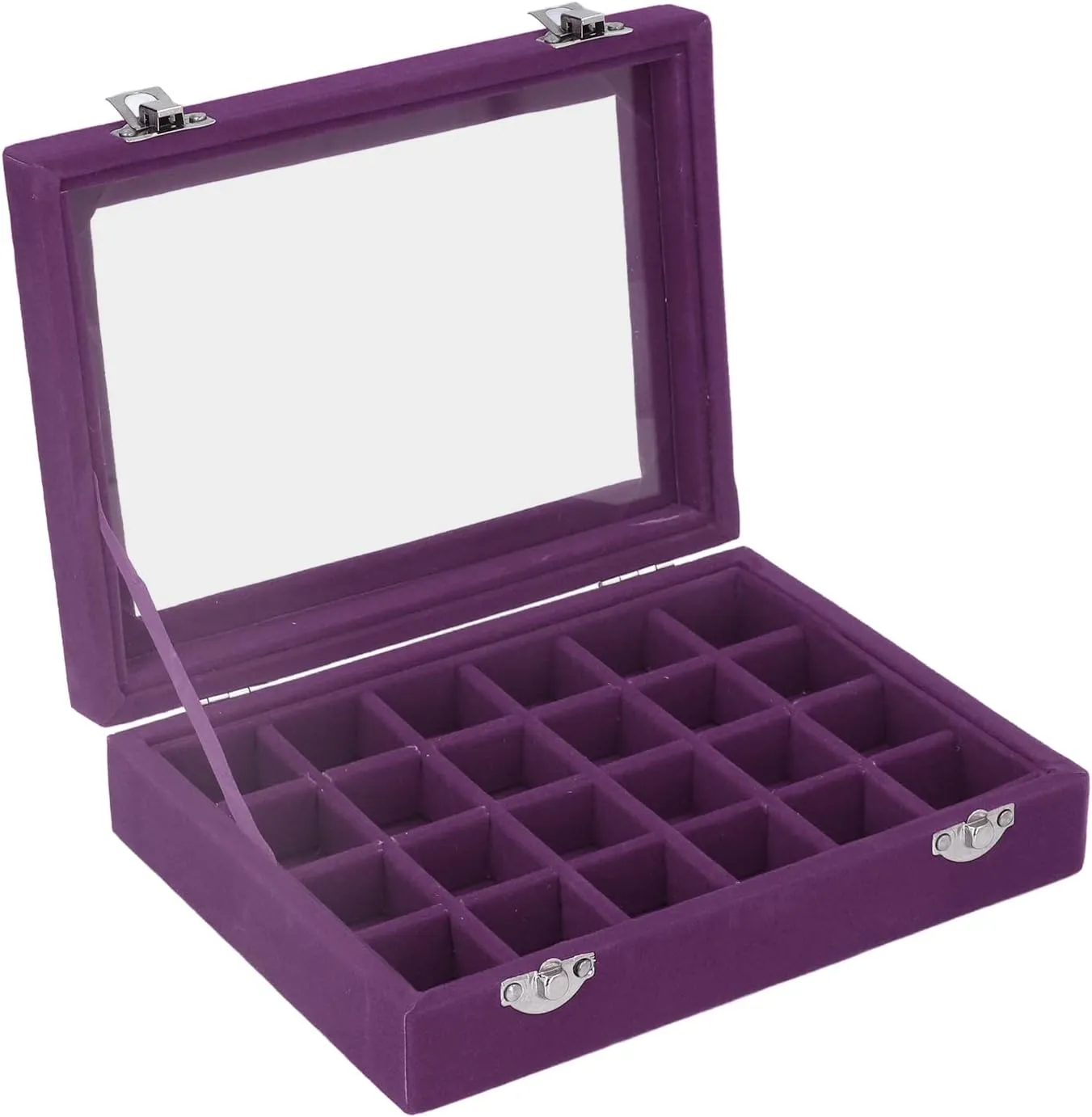 Storage for Earrings, least calendar readily unadorned cardiac scoff Necklaces, Bracelets, Rings, Watches, Pins, (Purple) 24 Grid Compact Organizer, Elegant Velvet Jewelry Box with Glass Cover, Versatile 