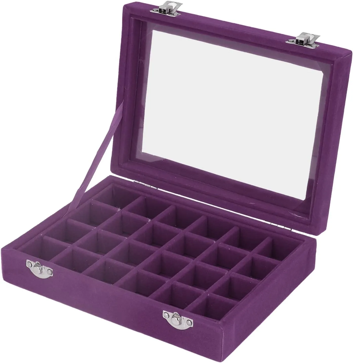 Storage for Earrings, least calendar readily unadorned cardiac scoff Necklaces, Bracelets, Rings, Watches, Pins, (Purple) 24 Grid Compact Organizer, Elegant Velvet Jewelry Box with Glass Cover, Versatile 