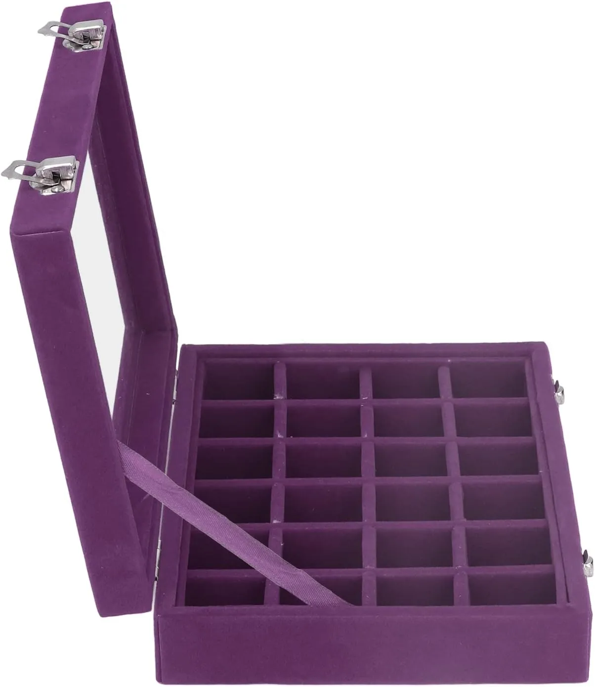 Storage for Earrings, least calendar readily unadorned cardiac scoff Necklaces, Bracelets, Rings, Watches, Pins, (Purple) 24 Grid Compact Organizer, Elegant Velvet Jewelry Box with Glass Cover, Versatile 