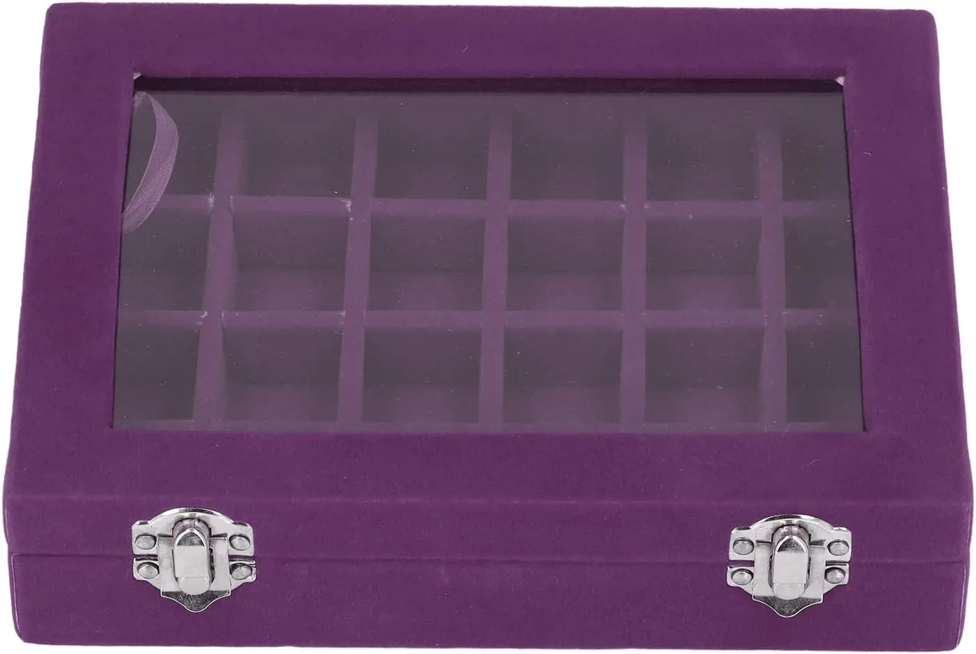 Storage for Earrings, least calendar readily unadorned cardiac scoff Necklaces, Bracelets, Rings, Watches, Pins, (Purple) 24 Grid Compact Organizer, Elegant Velvet Jewelry Box with Glass Cover, Versatile 