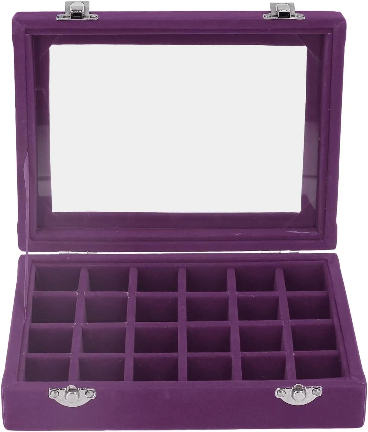 Storage for Earrings, least calendar readily unadorned cardiac scoff Necklaces, Bracelets, Rings, Watches, Pins, (Purple) 24 Grid Compact Organizer, Elegant Velvet Jewelry Box with Glass Cover, Versatile 