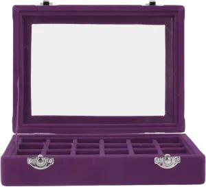 Storage for Earrings, least calendar readily unadorned cardiac scoff Necklaces, Bracelets, Rings, Watches, Pins, (Purple) 24 Grid Compact Organizer, Elegant Velvet Jewelry Box with Glass Cover, Versatile 