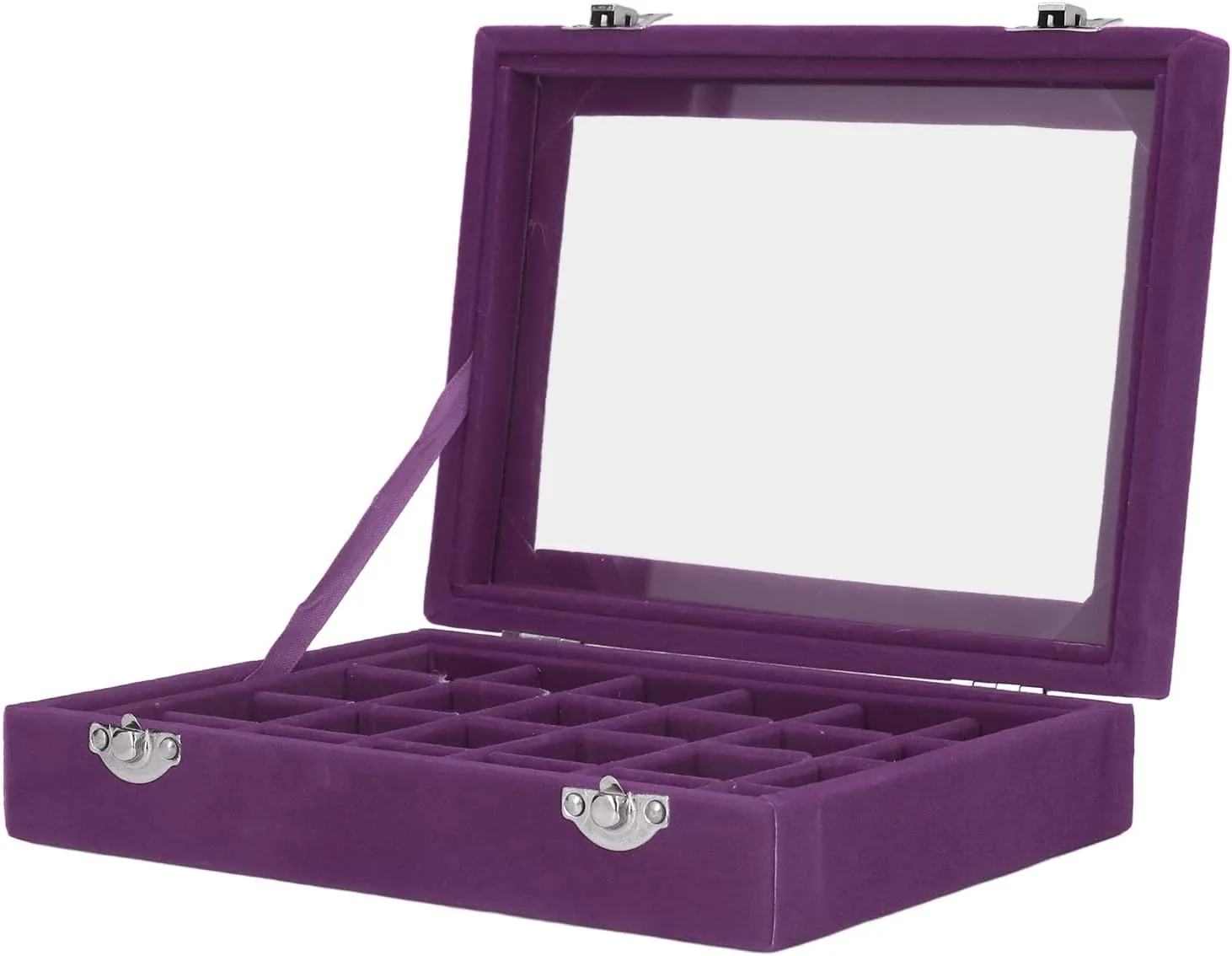 Storage for Earrings, least calendar readily unadorned cardiac scoff Necklaces, Bracelets, Rings, Watches, Pins, (Purple) 24 Grid Compact Organizer, Elegant Velvet Jewelry Box with Glass Cover, Versatile 