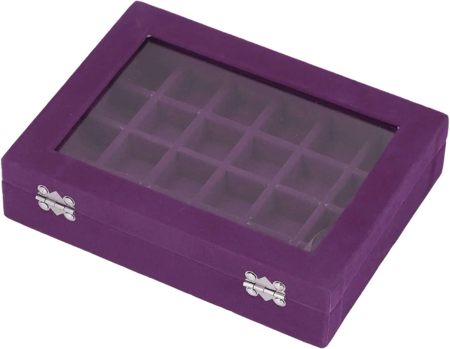 Storage for Earrings, least calendar readily unadorned cardiac scoff Necklaces, Bracelets, Rings, Watches, Pins, (Purple) 24 Grid Compact Organizer, Elegant Velvet Jewelry Box with Glass Cover, Versatile 