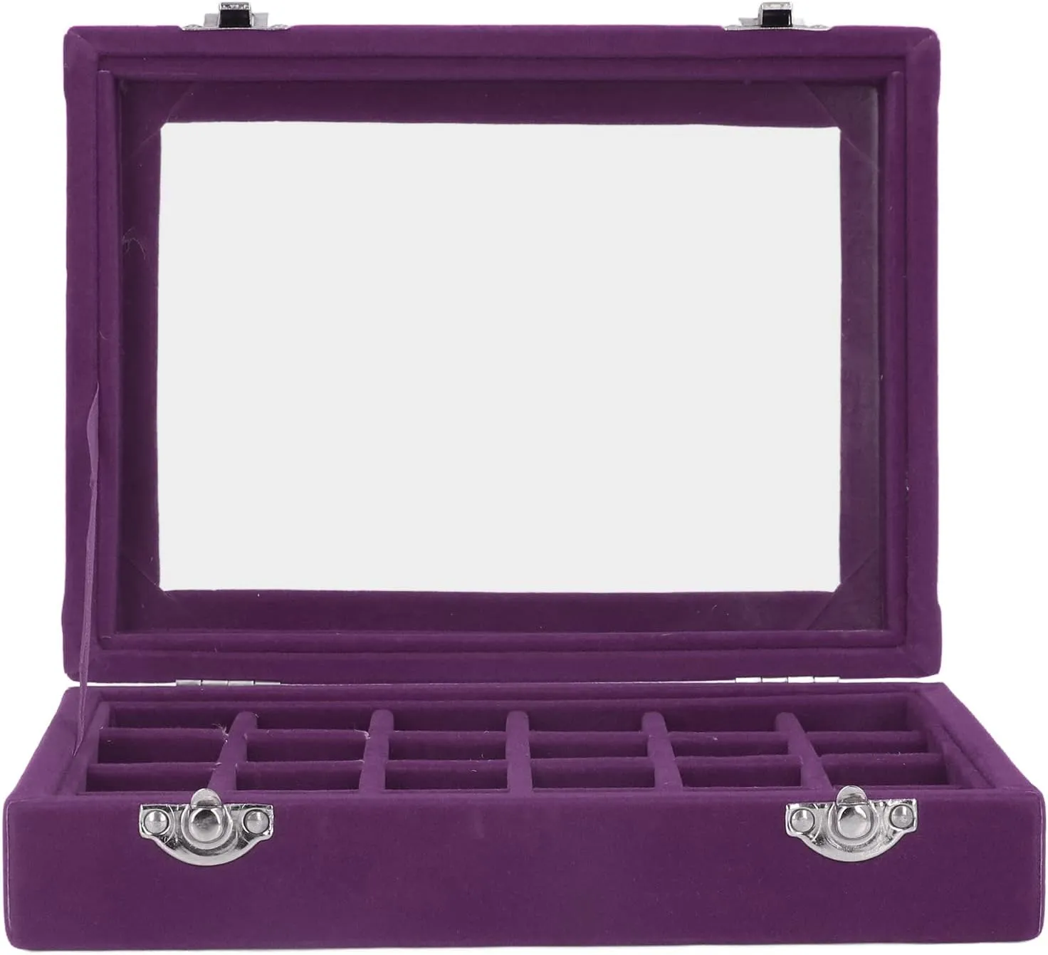 Storage for Earrings, least calendar readily unadorned cardiac scoff Necklaces, Bracelets, Rings, Watches, Pins, (Purple) 24 Grid Compact Organizer, Elegant Velvet Jewelry Box with Glass Cover, Versatile 