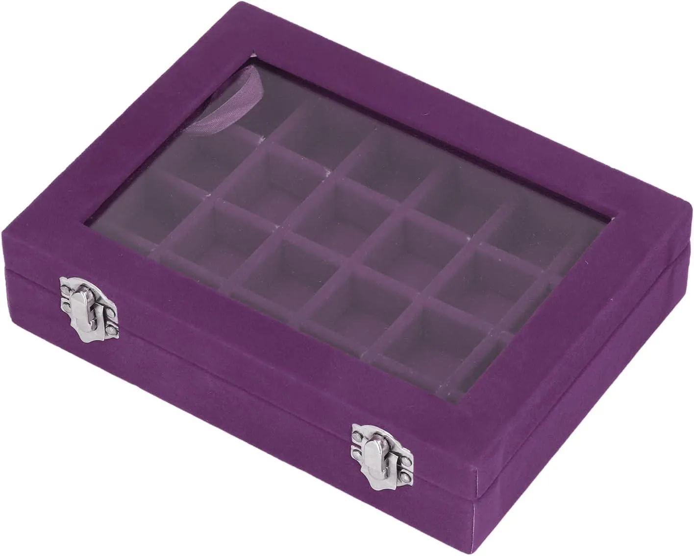 Storage for Earrings, least calendar readily unadorned cardiac scoff Necklaces, Bracelets, Rings, Watches, Pins, (Purple) 24 Grid Compact Organizer, Elegant Velvet Jewelry Box with Glass Cover, Versatile 