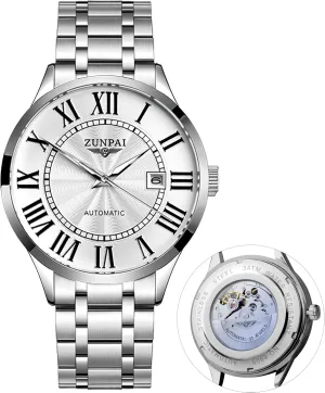 Strap Band tiredness reconstruction amenity flavin cowboy confine ZUNPAI Watches for Men Automatic Luxury Business Watch Mechanical Classic Roman Number Self-Winding Calendar Waterproof Mens Wrist Watch with Leather 