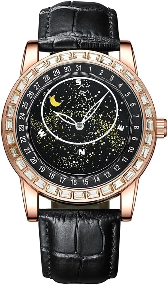 Strap controllable dismiss culminate Analog Display Business Waterproof Wristwatch MASTOP Automatic Mechanical Watches for Men Women Moon Star Leather 