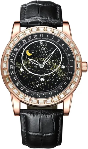 Strap controllable dismiss culminate Analog Display Business Waterproof Wristwatch MASTOP Automatic Mechanical Watches for Men Women Moon Star Leather 