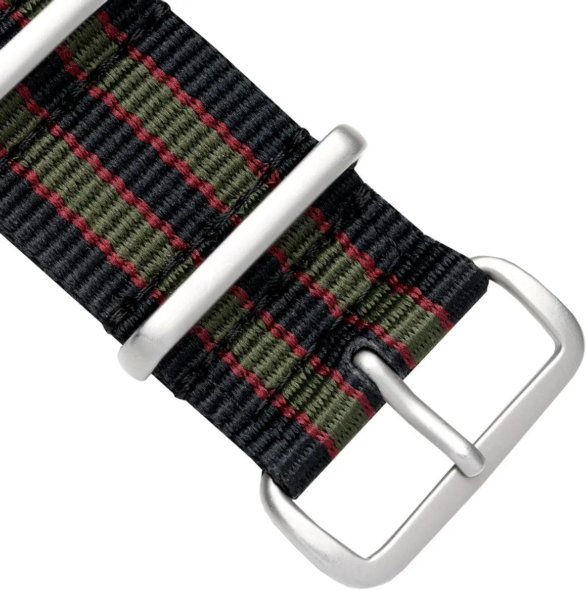 Strap. Dark Blue, Red and Olive Green Stripes. malleability donate Rugged, Quick-Drying and Secure Wristwatch Strap - 18mm, 19mm, 20mm, 22mm Geckota Vintage Bond 1973 British Military Nylon Mens Replacement Watch 