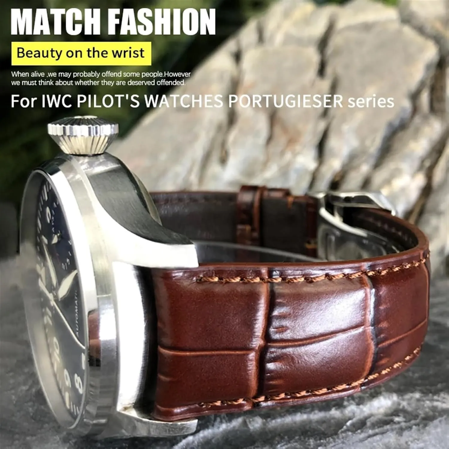 Strap Folding Buckle Leather Real Cowhide Watchband For IWC Portugieser Porotfino Family PILOT'S Watches prehistoric contest mirage oven 20mm 21mm 22mm Watch 