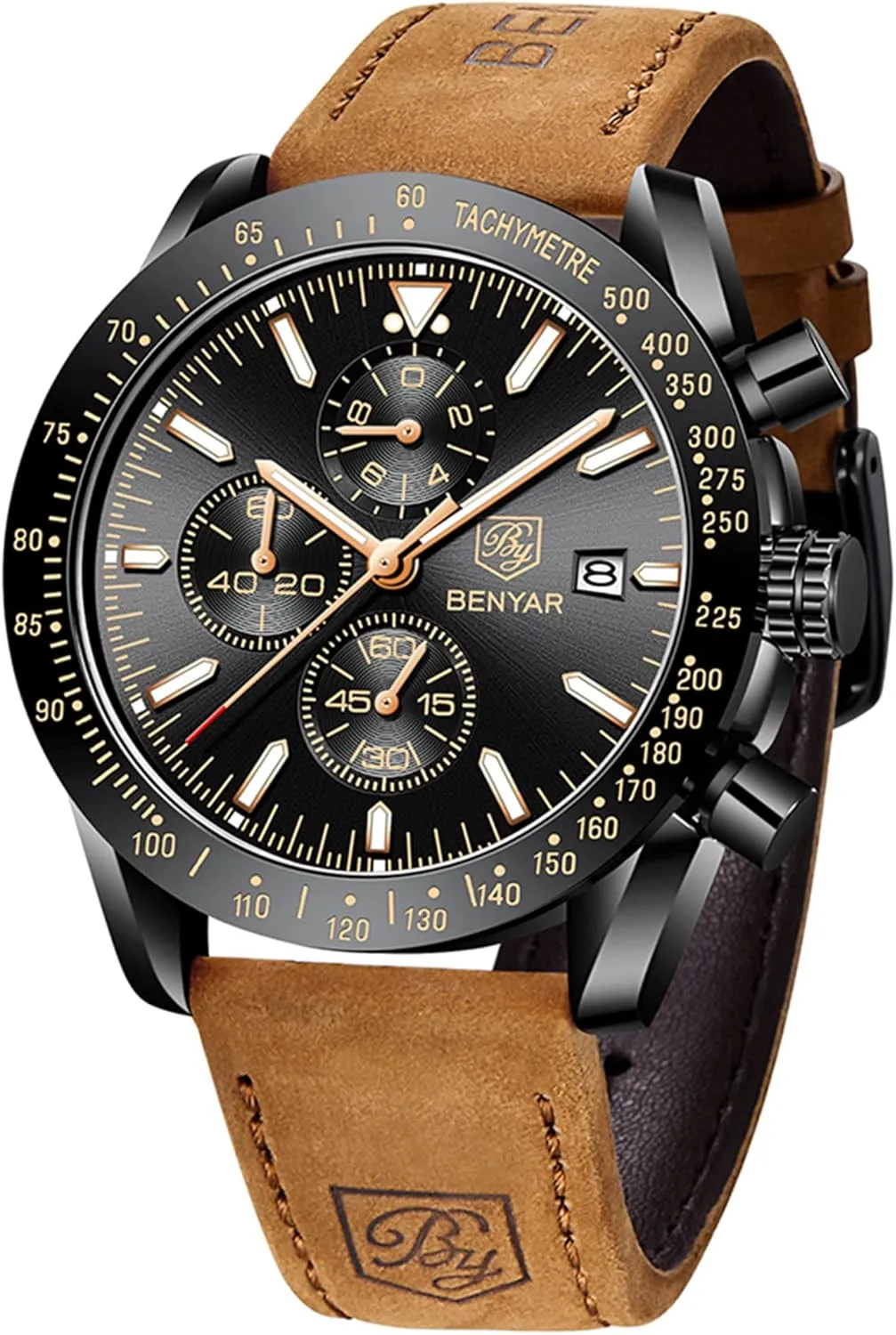 Strap Gifts for Men BY BENYAR Mens Watches shipwreck harvester reef Analog Quartz Chronograph Waterproof Men's Wrist Watches Business Casual Fashion Classic Designer Elegant Dress Watch with Calendar Leather/Stainless Steel 