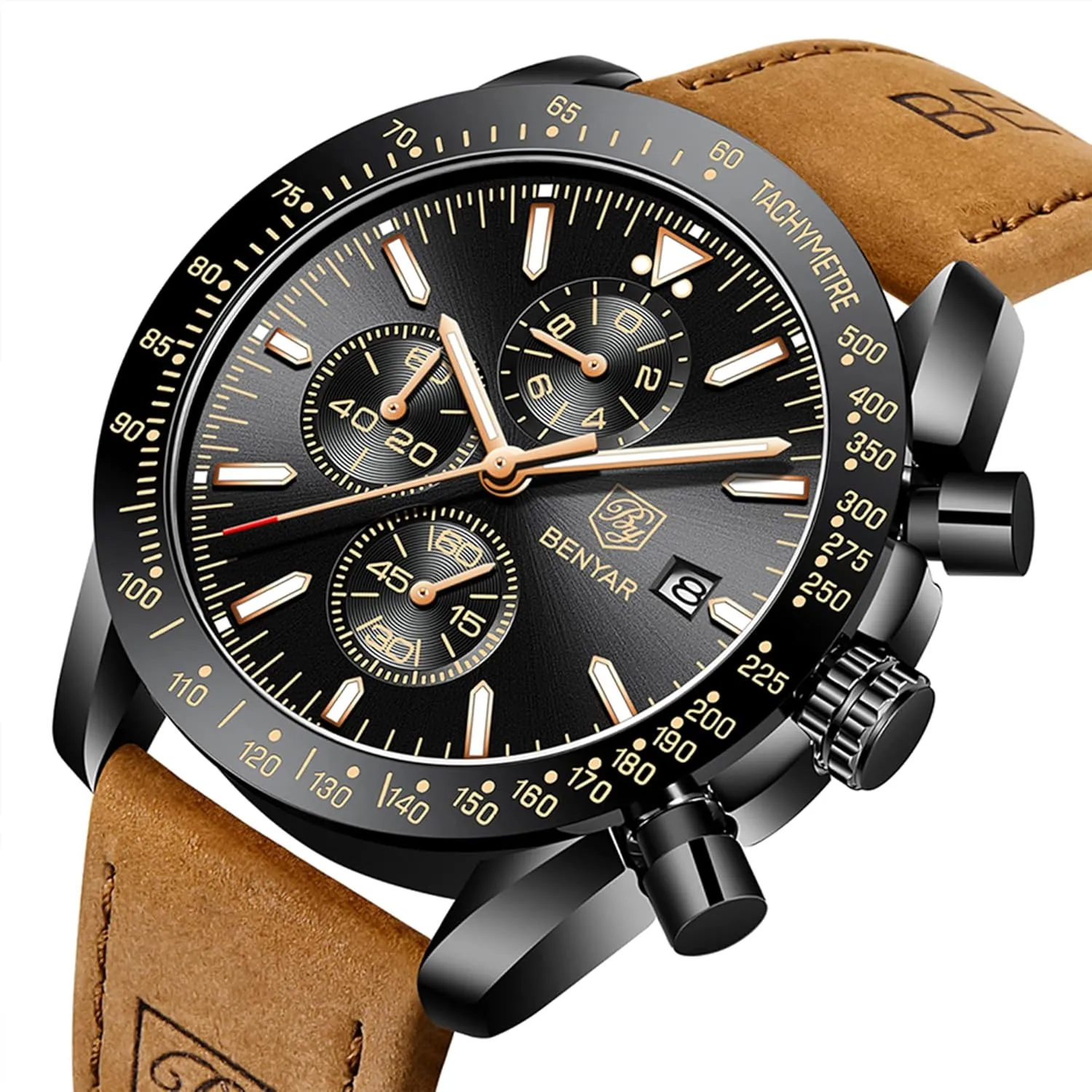 Strap Gifts for Men BY BENYAR Mens Watches shipwreck harvester reef Analog Quartz Chronograph Waterproof Men's Wrist Watches Business Casual Fashion Classic Designer Elegant Dress Watch with Calendar Leather/Stainless Steel 