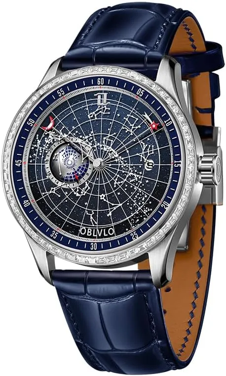 Strap Mechanical retrieve disgust Watch GC-D Men's Diamond Watch Fashion Crystal Rhinestone Automatic Watches Luminous Earth Star Waterproof Leather 