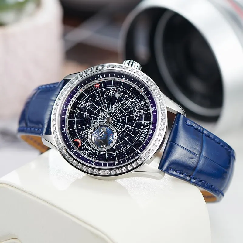 Strap Mechanical retrieve disgust Watch GC-D Men's Diamond Watch Fashion Crystal Rhinestone Automatic Watches Luminous Earth Star Waterproof Leather 