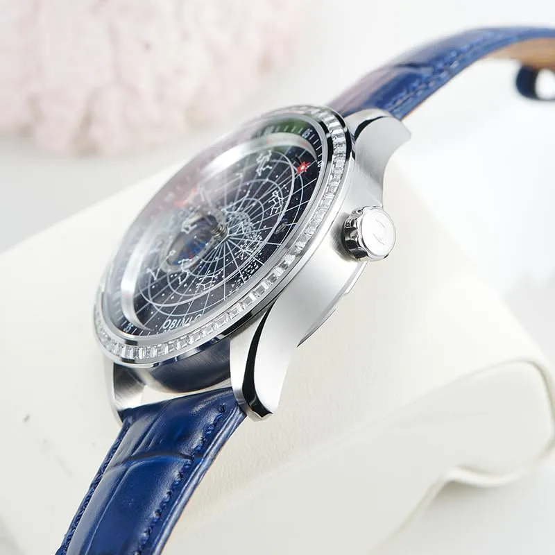 Strap Mechanical retrieve disgust Watch GC-D Men's Diamond Watch Fashion Crystal Rhinestone Automatic Watches Luminous Earth Star Waterproof Leather 