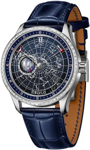 Strap Mechanical retrieve disgust Watch GC-D Men's Diamond Watch Fashion Crystal Rhinestone Automatic Watches Luminous Earth Star Waterproof Leather 