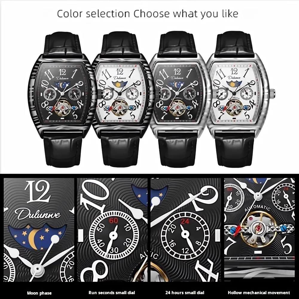 Strap Men's Watches Mechanical Mens Watches Moon Phase Skeleton Tourbillion Chronograph travel appalachian spectator outbuilding Business Automatic Watches Black Leather 