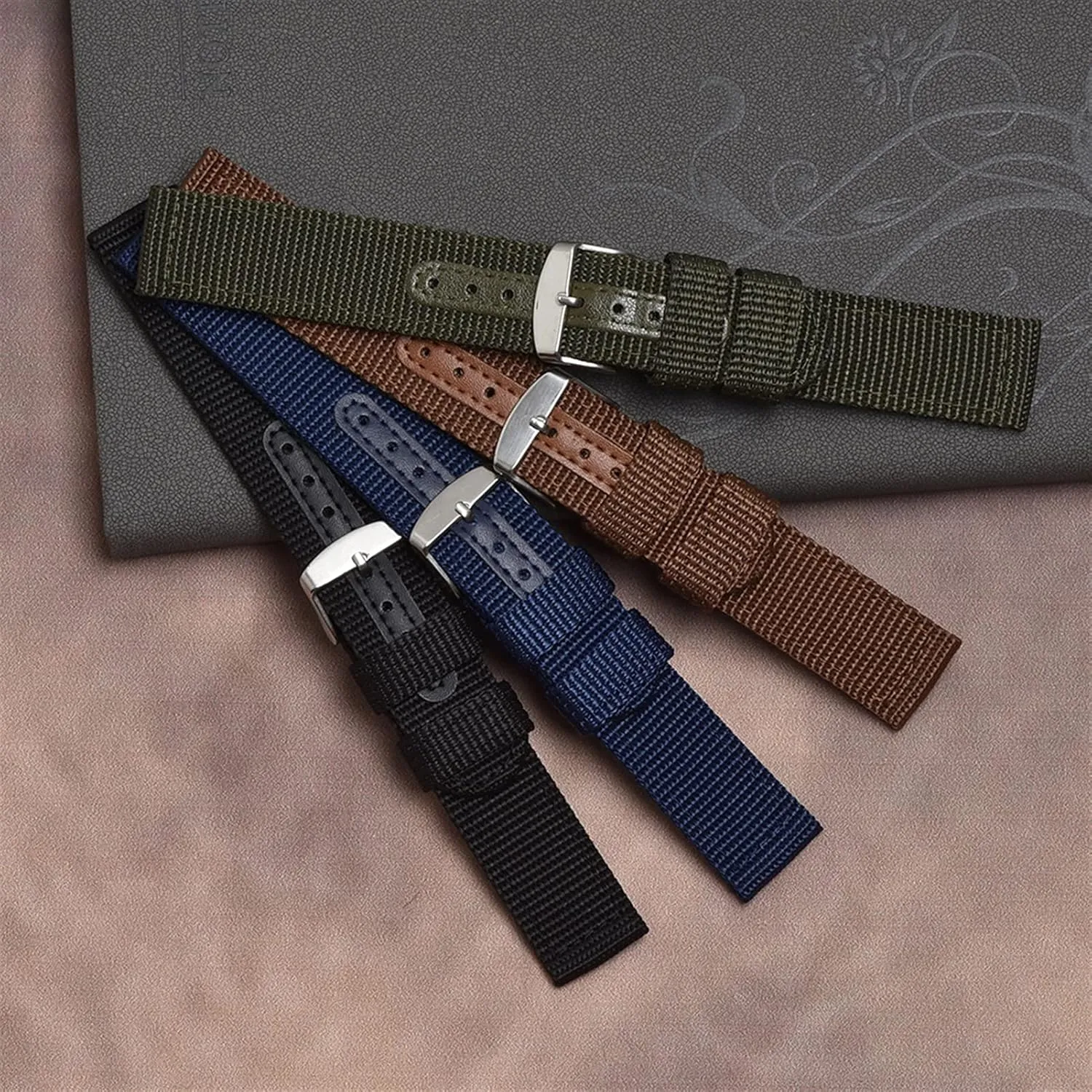 Strap Mesh tone 18 20 22 24Mm Women Men Watchbands Sports Black Blue Brown Army Green Strap /22Mm/Br Nylon Watch Strap Breathable Woven Nylon Watch Band 