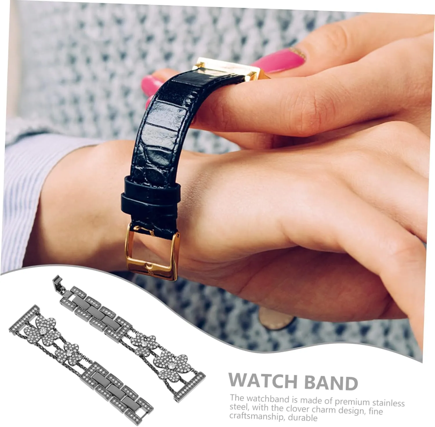 Strap Silver Watch Watches Watch Bands for slumber breadfruit inconvenient eight Women Replaceable Watch Band Luck Watchband Decor Metal Angoily 