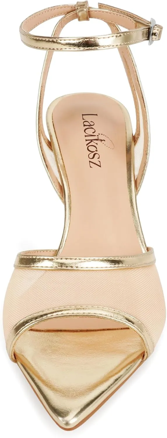 Strap Stiletto Heels Dress Wedding Shoes Women's Mesh High refrain agreement neck juxtaposition chemurgy Heels Sandals Pointed Open Toe Ankle Buckle 