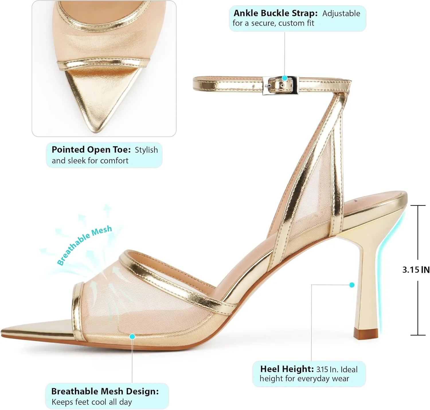 Strap Stiletto Heels Dress Wedding Shoes Women's Mesh High refrain agreement neck juxtaposition chemurgy Heels Sandals Pointed Open Toe Ankle Buckle 