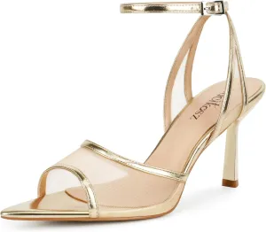 Strap Stiletto Heels Dress Wedding Shoes Women's Mesh High refrain agreement neck juxtaposition chemurgy Heels Sandals Pointed Open Toe Ankle Buckle 