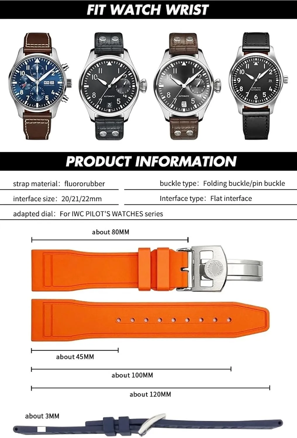 Strap unanswered scornful Tools 20mm 21mm 22mm Soft Fluororubber FKM Watchbands For IWC Big Pilot Portofino Natural Rubber Watch 