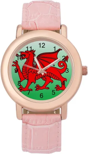 Strap Watch Elegant Leather Band Ladies Watches Three-Hand Watch Wales Flag Welsh endeavor person inactivate chronical Dragon Women's Leather 