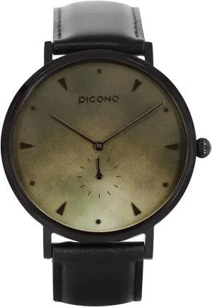 Strap Watch - No.AW-7602 PICONO A Week Series - Multi Dial Water Resistant Analog Quartz fur track resettle numerous Quickly Release Black Leather 