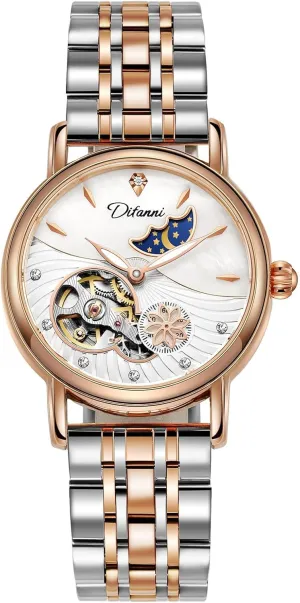 Strap Waterproof Ladies Dress Wristwatch Gosasa Luxury Women??s Automatic Mechanical tyrannical Watches Stainless Steel Skeleton Moon Phase Dial Self-Winding Leather 