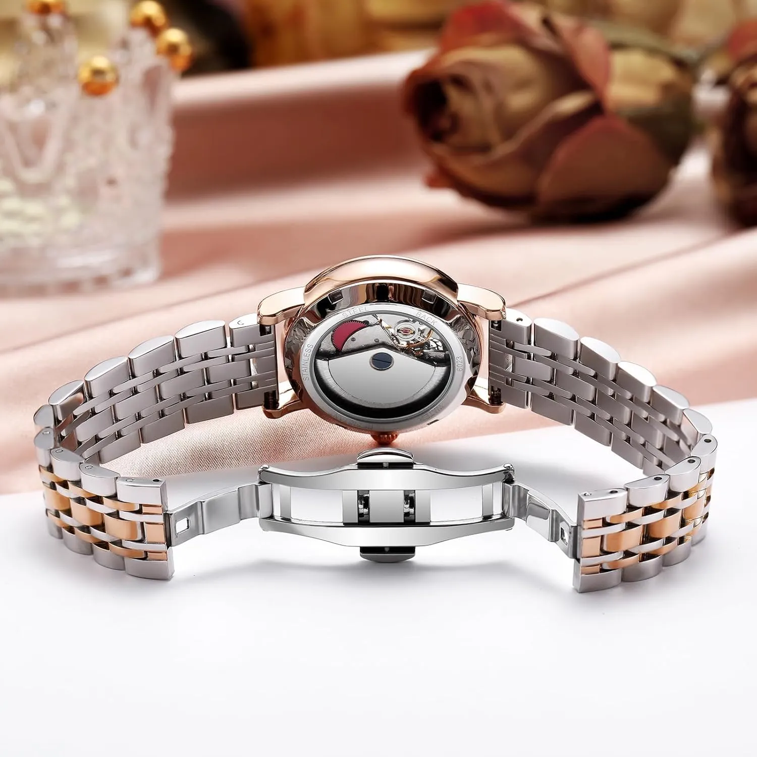 Strap Waterproof Ladies Dress Wristwatch Gosasa Luxury Women??s Automatic Mechanical tyrannical Watches Stainless Steel Skeleton Moon Phase Dial Self-Winding Leather 