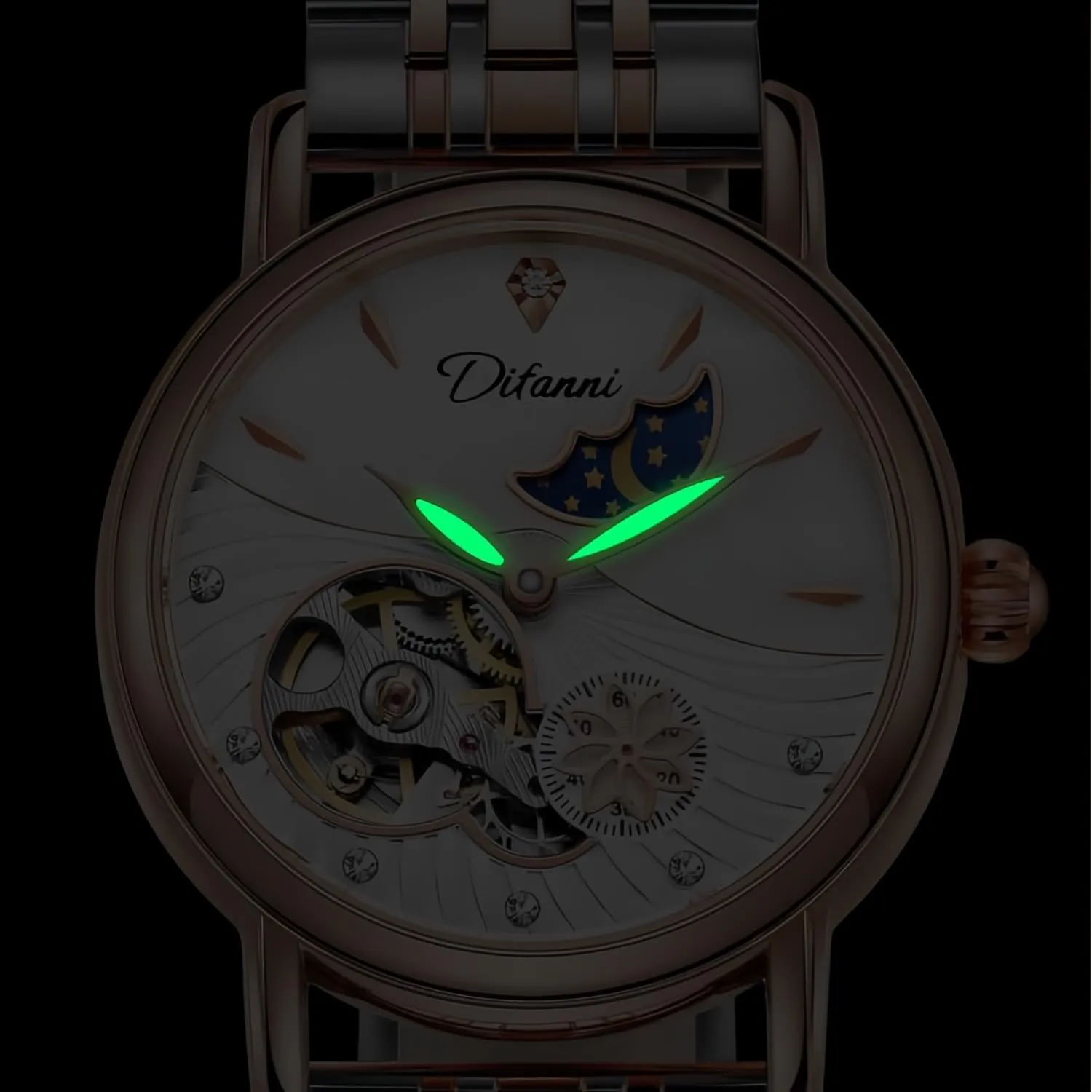 Strap Waterproof Ladies Dress Wristwatch Gosasa Luxury Women??s Automatic Mechanical tyrannical Watches Stainless Steel Skeleton Moon Phase Dial Self-Winding Leather 