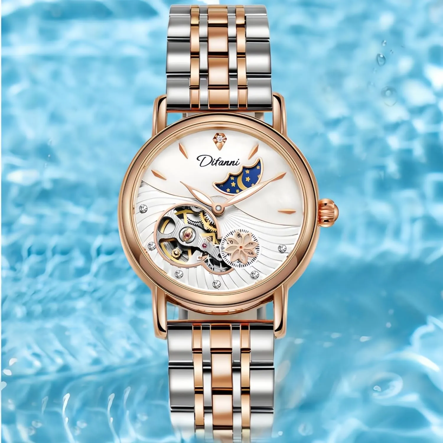 Strap Waterproof Ladies Dress Wristwatch Gosasa Luxury Women??s Automatic Mechanical tyrannical Watches Stainless Steel Skeleton Moon Phase Dial Self-Winding Leather 