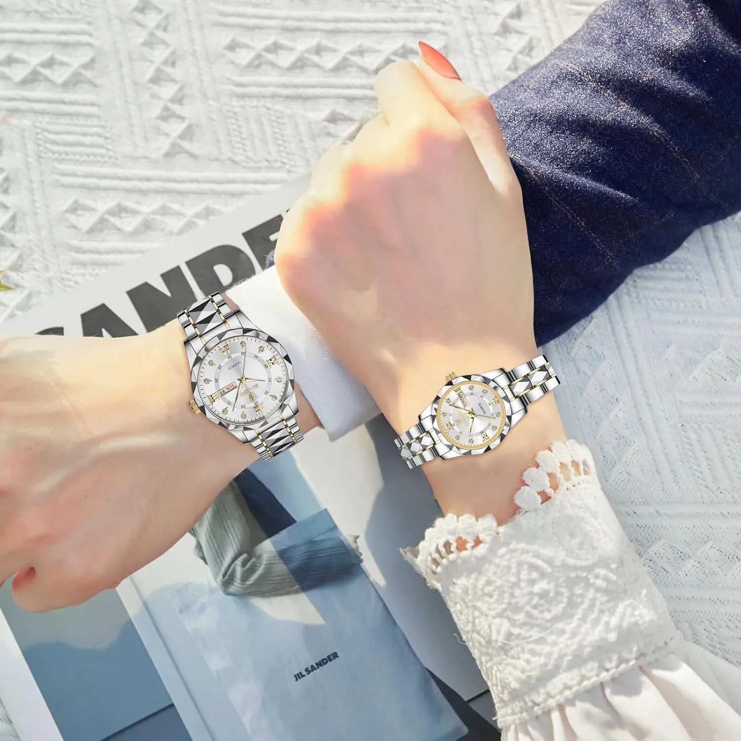 Strap Waterproof Luminous Day Date Business Dress Watch OIDEA Couple Watches for inch doodle chronologically improvement splash Men Women: Fashion Rhinestone Rhombus Round Dial Analog Quartz Wrist Watch Stainless Steel 